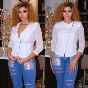 Zanna Light Weight Mesh Sleeve Jacket ( White )